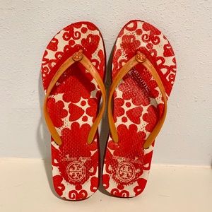Tory Burch Orange and White Flip Flops